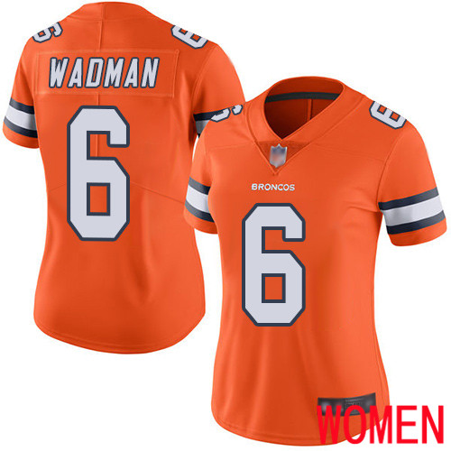Women Denver Broncos 6 Colby Wadman Limited Orange Rush Vapor Untouchable Football NFL Jersey